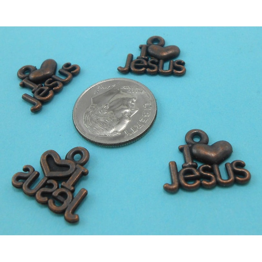 10pcs Jesus Charms Antique Copper Tone I Love‎ Jesus Charms